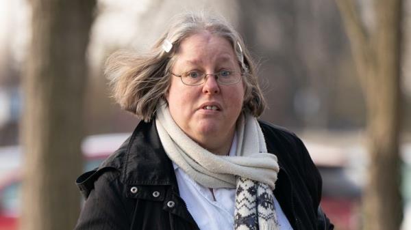 Auriol Grey arriving at Peterborough Crown Court, Cambridgeshire, for sentencing for the manslaughter of 77-year-old cyclist who had "angered" her by being on the pavement